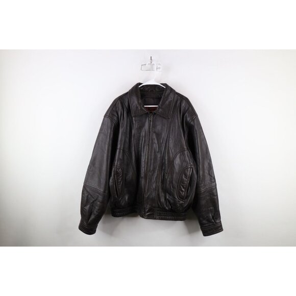 Vintage 90s Streetwear Mens 46 Distressed Leather Flight Bomber Jacket Brown